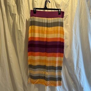 Purple, coral, gray striped maxi skirt